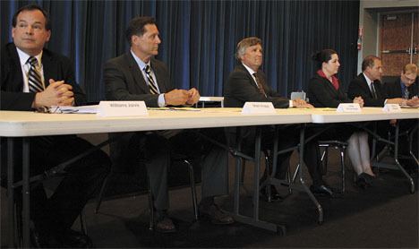 Candidates for Federal Way Municipal Court position 1 gathered for a forum July 22 at Federal Way High School. Left to right: Williams Jarvis