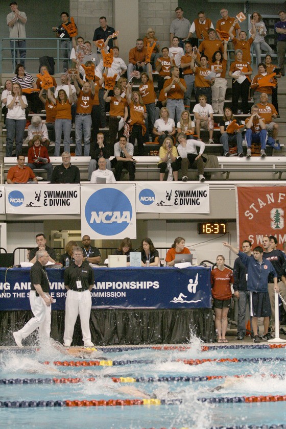 University of Texas fans cheer during the 2008 NCAA Men's Swimming and Diving Championships at the King County Aquatic Center. The facility was awarded the 2012 NCAA championships Friday.