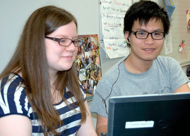TAF Academy students work on a computer during a school lesson.