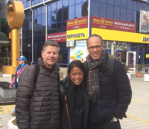 Bob and Sue Celski pose with NBC Nightly News anchor Lester Holt during a shopping trip Wednesday.