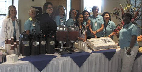 Nurses in the medical and surgical floors at St. Francis celebrate the kickoff of their participation in a national council on bedside care.