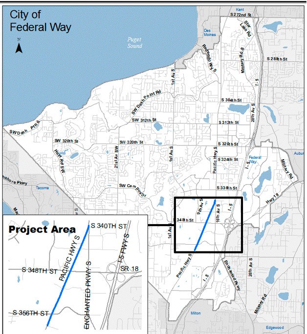 A map of the affected area during the Phase V portion of the Pacific Highway improvement project.