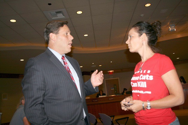 Mayor Jim Ferrell speaks with Amy Bellante