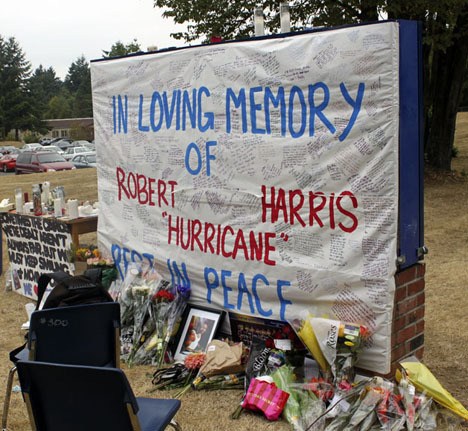 This memorial was erected at Decatur High School for Robert Harris