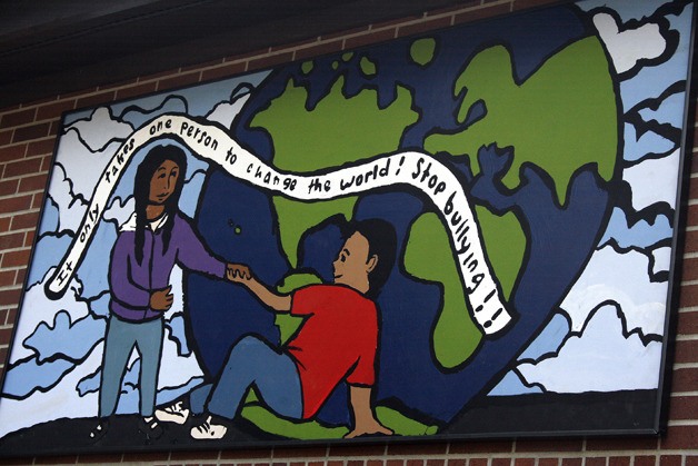 Students in the civic engagement club at Mark Twain Elementary School unveiled an anti-bully mural June 18