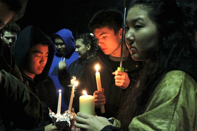 About 100 mourners attended a candlelight vigil for Wesley Gennings on Feb. 17 at Decatur High School. Gennings