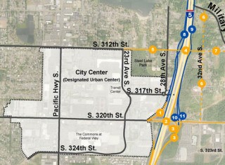 Map of area targeted by City Center Access project in Federal Way.