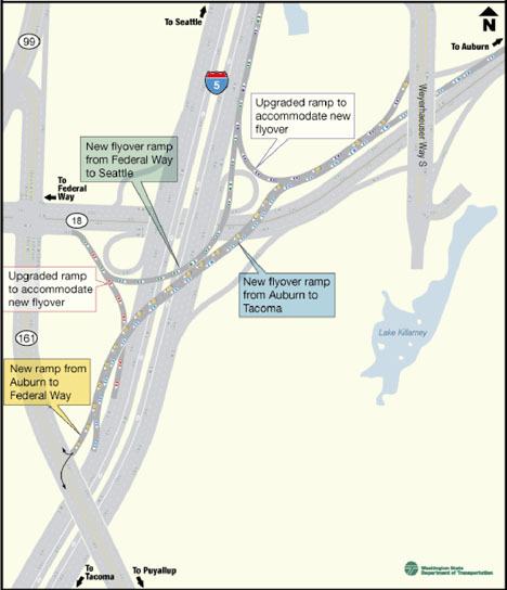Map of the proposed changes from Triangle Project construction in Federal Way.
