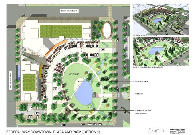 One proposed design concept for a park at the former AMC Theatres site on 20th Avenue South in downtown Federal Way.