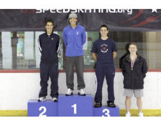 Federal Way 18-year-old J.R. Celski stands atop the podium last weekend after defending his U.S. Junior Short Track speedskating title in Bay City