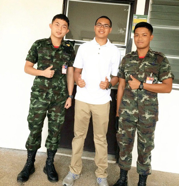 Federal Way native Ron Silva (center) with his cadet roommates in the barracks in Thailand.