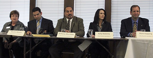 Federal Way City Council primary candidates at the July 31 forum held at Twin Lakes Golf and Country Club. Pictured left to right: Diana Noble-Gulliford (position 6)