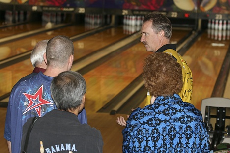 Professional bowler Walter Ray Williams Jr. talks with several local bowlers during one of the two clinics he conducted at Secoma Lanes on Thursday afternoon. Williams was in town to bowl in the PBA Northwest Secoma Lanes Open through Sunday. The tournament kicks off at 8 a.m. Saturday and Sunday.
