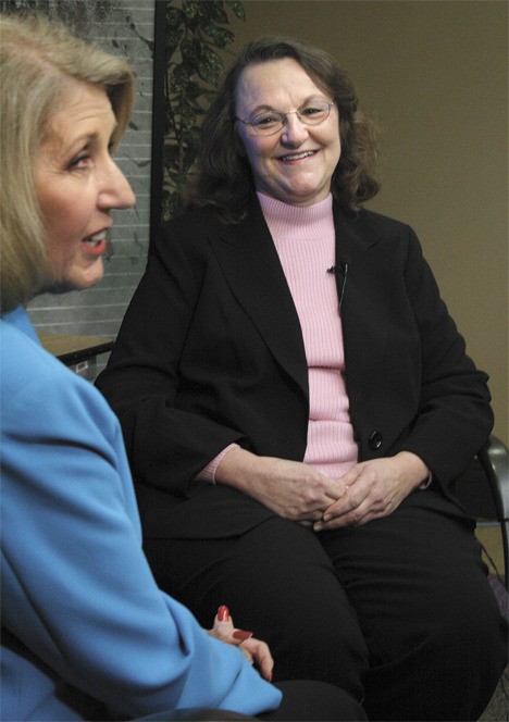 'Connections' host Natalie Rees interviews Debbie Ertel-Burris last month at City Hall.
