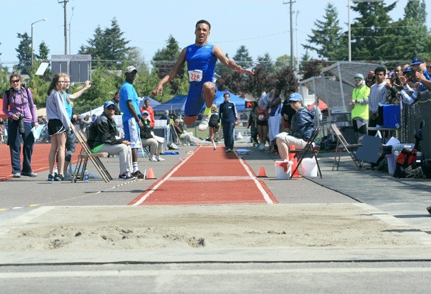 Federal Way High School sophomore Tyson Penn competes during the state track meet on Friday at Mount Tahoma High School. Penn brought home the only two individual titles for the boys