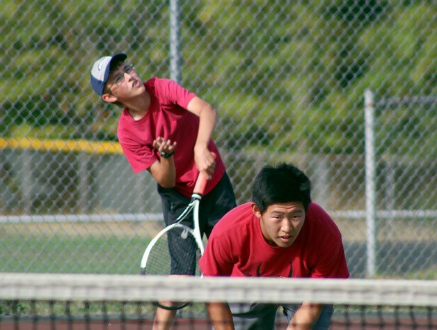 Edward Park (front) and Matthew Arnold (back) were the top doubles team for Jefferson on Tuesday