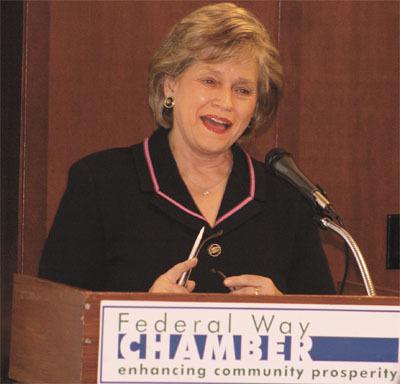 Federal Way Mayor Linda Kochmar delivers her “State of the City” address Feb. 3 at Twin Lakes Golf and Country Club during the Federal Way Chamber of Commerce luncheon.