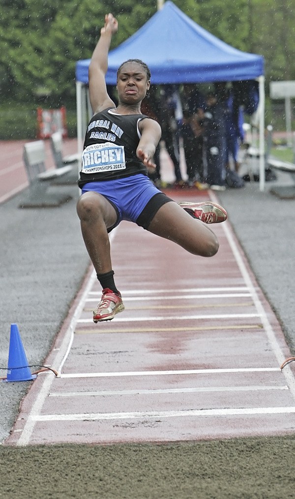 Federal Way junior Ta'Mara Richey set the school record in the long jump during last weekend's Oregon Relays at Hayward Field at the University of Oregon with a jump of 18-7.5.
