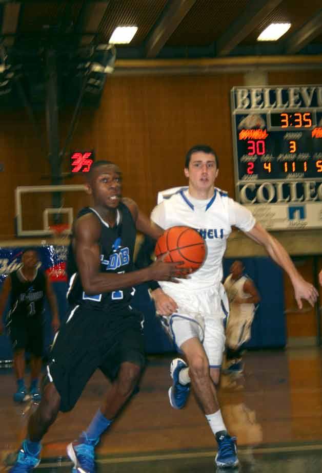 Federal Way junior Viont'E Daniels charges to the basket against Bothell High School Monday during the King Holiday Hoopfest at Bellevue College.