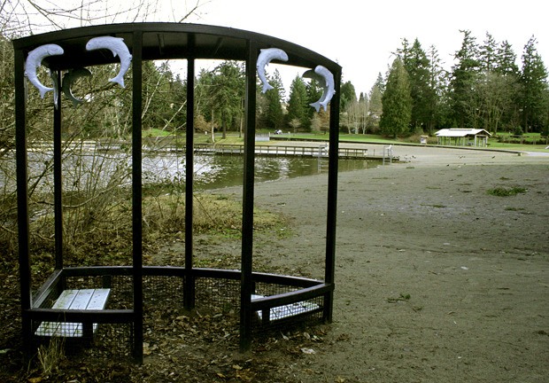 This sculpture at Steel Lake Park will be rescued from a thicket of weeds and moved to a more public area of the park.