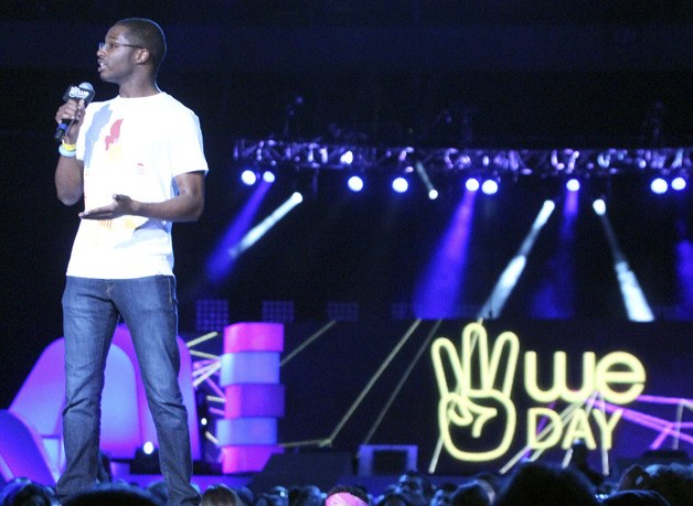 Federal Way High School senior Caleb Dawson speaks to a crowd of 15