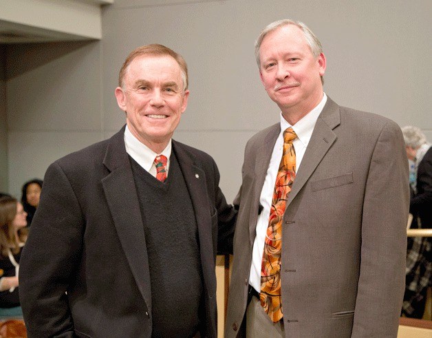 King County Council member Pete von Reichbauer (left) and newly-appointed Fire Commissioner Stan McCall