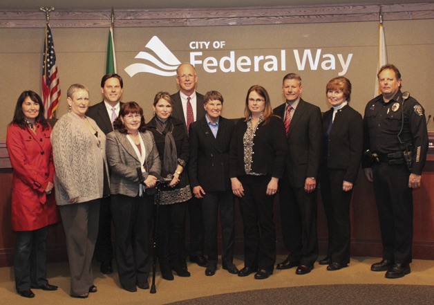 Federal Way Coalition Against Trafficking members with city leaders