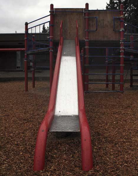 Lake Dolloff Elementary students can no longer use this boarded-up slide and other playground equipment due to safety concerns. Citizens for Federal Way Schools is trying to win a $25