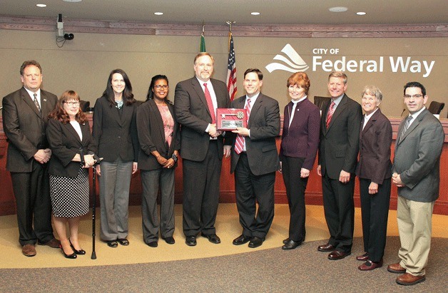 The Federal Way City Council and staff presented Public Works Director Cary Roe with a Key to the City award on March 18. Roe is leaving the city in April to take over the city of Kennewick's Public Works Department.