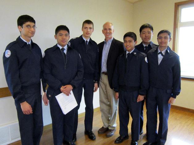 Pictured with Congressman Adam Smith is the Federal Way High School AFJROTC Academic Bowl team: Varun Sharma