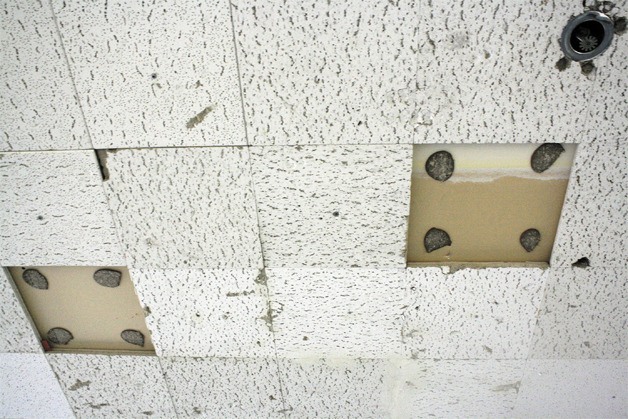Missing ceiling tiles are common at Federal Way High School