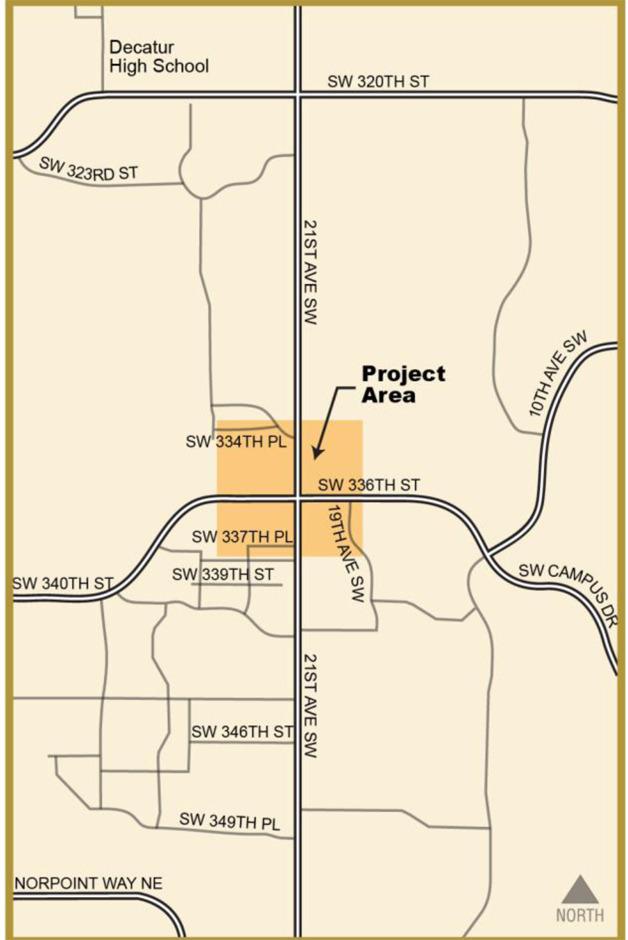 An upcoming road construction project will take place at 21st Avenue SW at SW 336th Street.