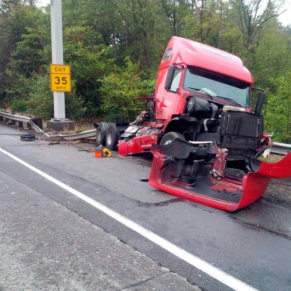 A semi-truck  rolled over on northbound Interstate 5 in Federal Way on Tuesday morning.