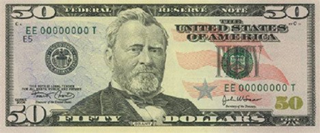 A real $50 bill. Note the color markings.