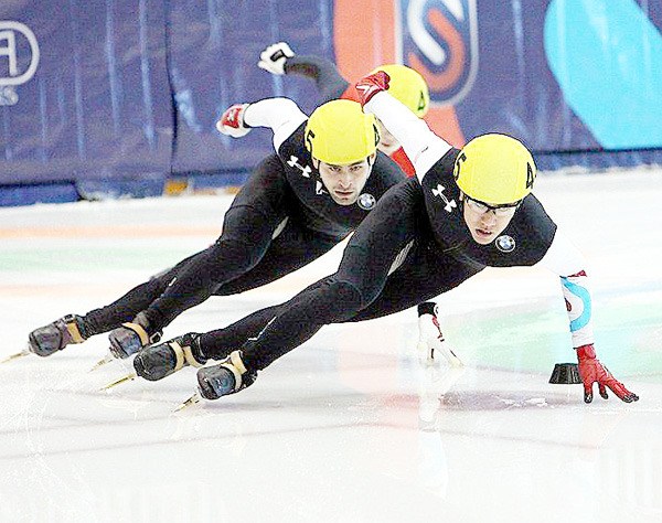 Federal Way native J.R. Celski (front) won the overall championship at last weekend's United States Senior Short Track Speedskating National Championships in Salt Lake City. Celski won three of the four races contested.