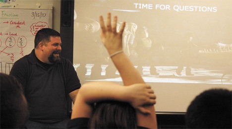 Dean DeBlois discusses “How to Train Your Dragon” on Tuesday at Lake Grove Elementary.