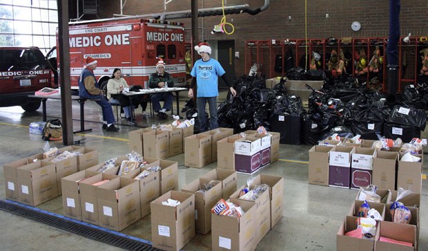 The bay at Station 26 was filled with boxes of food