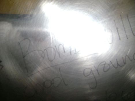 Bomb threat written on a bathroom mirror. Photo courtesy of Federal Way police.