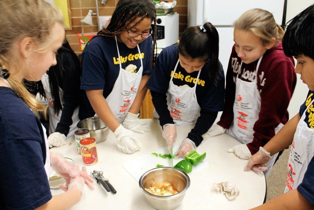 Lake Grove Elementary students cook turkey chili at the last Kids Cook with Heart class.