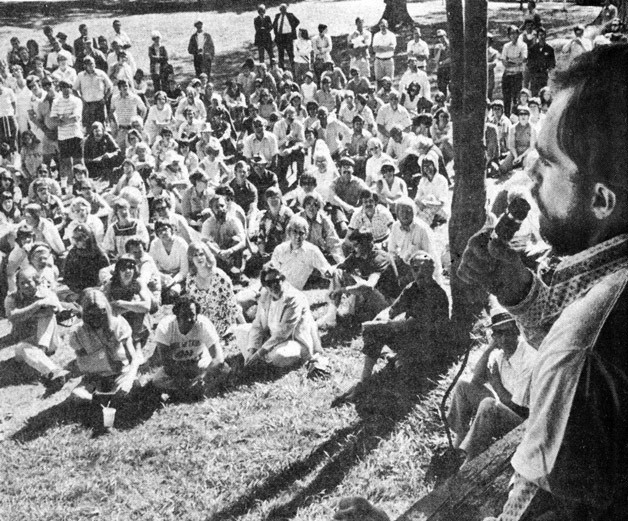 Federal Way Education Association President Patrick Dunham addresses teachers on the last day of the 1974 strike when they were supposedly set to launch a riot.