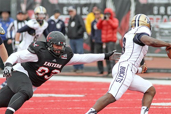 Andru Pulu in action for the Eastern Washington University Eagles. Pulu was signed as an undrafted free agent by the Seattle Seahawks and recently completed the team's rookie mini-camp.