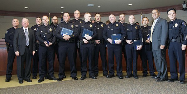 The 11 Federal Way Police Department officers awarded the Medal of Valor and who were also recognized by the FBI for their actions during the April 21