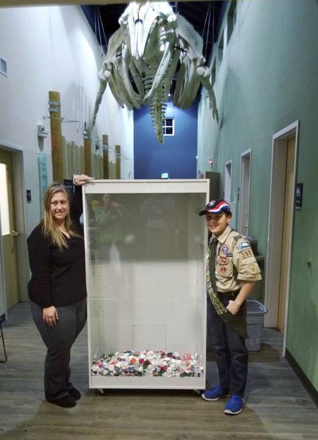 Austin Miller created a container to help collect bottle caps at the Marine Science and Technology Center (MaST) in Redondo.