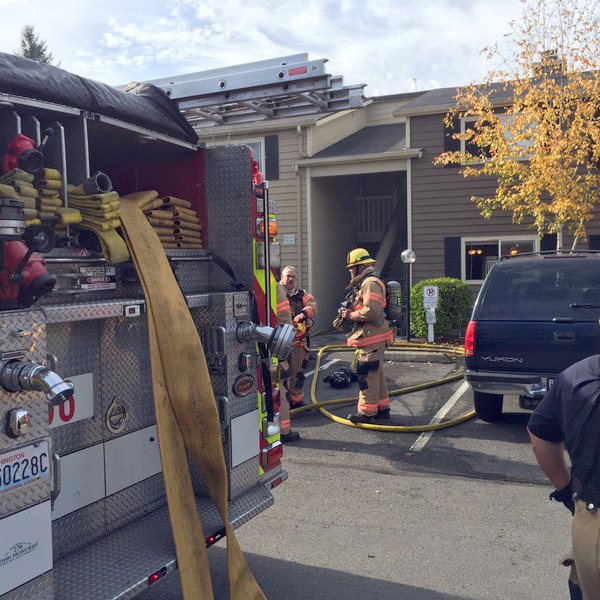 South King Fire and Rescue respond to an apartment fire that displaced nine residents at Club Palisades Apartments on Wednesday.