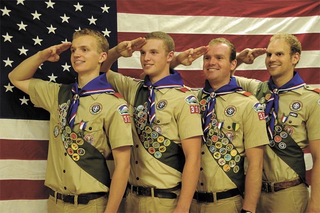Federal Way residents Greg Sabin and Gordon Sabin recently held their Eagle Scout Court of Honor. Four Eagle Scout brothers from the Sabin family are pictured saluting: Gordon