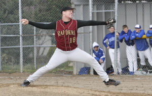 Thomas Jefferson High School senior right-hander Taylor Stark throws a pitch during Tuesday’s loss to Tahoma at Jefferson. The Raiders lost 8-5 to the Bears