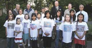 The 2008 Lakehaven Utility District Water Conservation Poster Contest winners pose in front of Lakehaven’s water conservation garden. First row: Maya Zaldivar