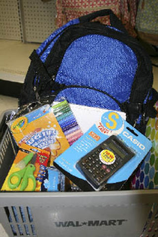 A basket filled with the school supplies that would be required of a typical fourth-grade student in Federal Way. The cost: Nearly $80. Many families in Federal Way must shop for more than one student.