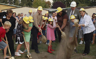 Valhalla Elementary School held a groundbreaking ceremony Sept. 17. Group shown above includes student Ryan Woobank