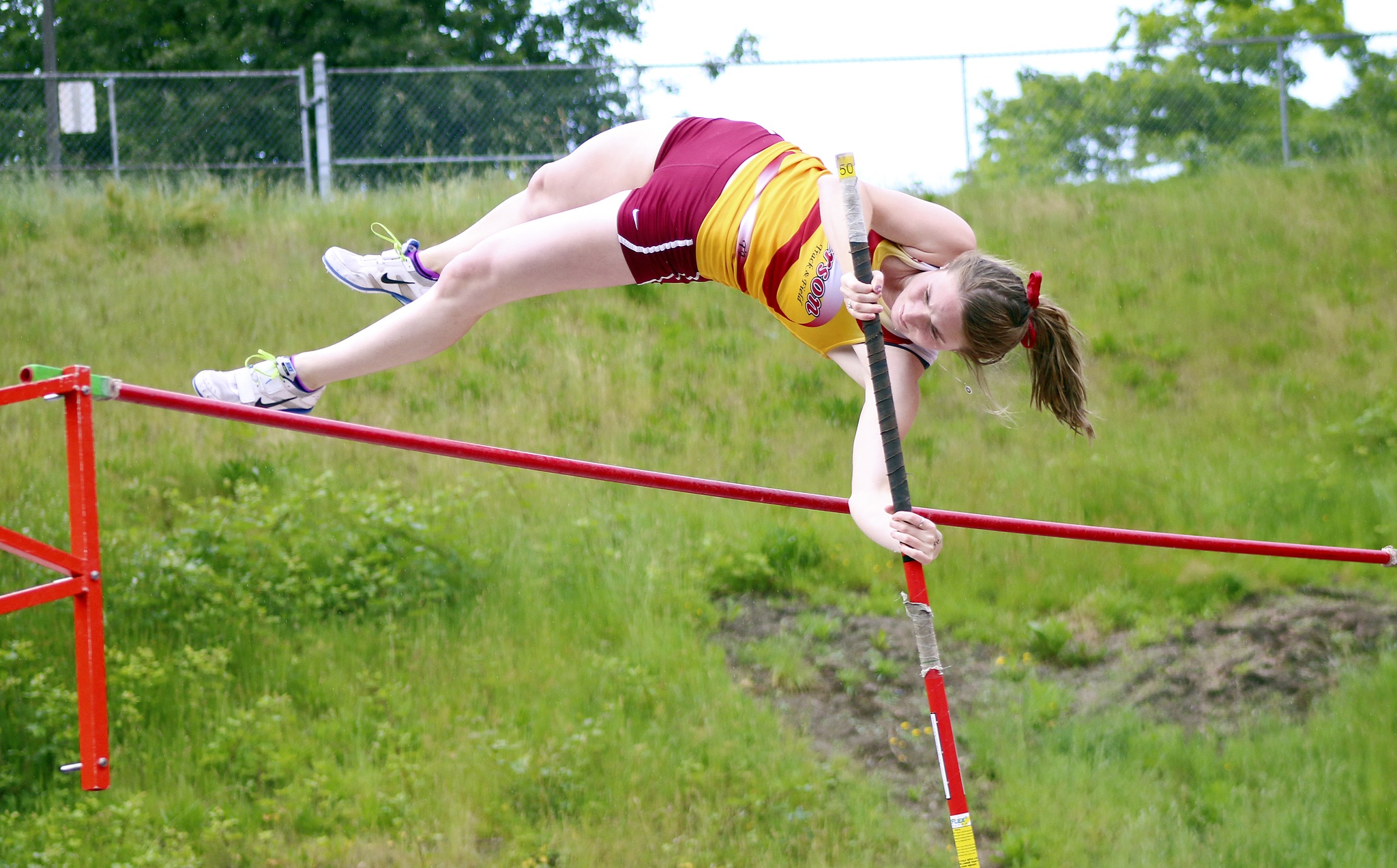 Jenna Appleton cleared 11-0 to win the pole vault event at the West Central/Southwest bi-district track and field meet on Thursday